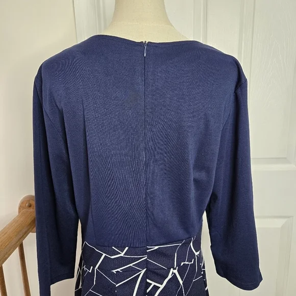 iHot Navy Blue 3/4 Sleeve Midi Pockets Fit and Flare A-Line Swing Dress Sz XL - Picture 4 of 16